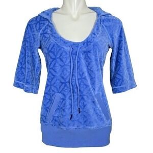 Lululemon Women's Blue Textured Velour Logo Pattern Hoodie 6